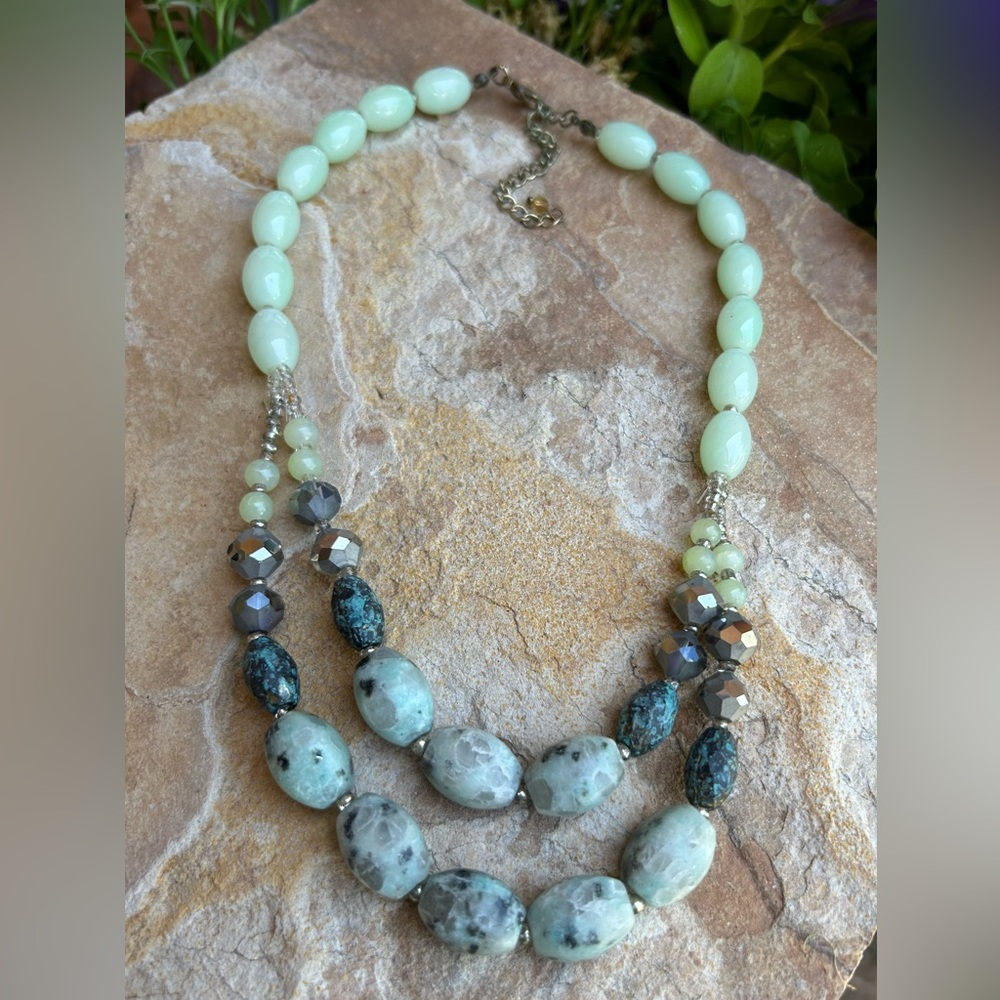 Jade Sage Multi Stone Beaded Statement Necklace